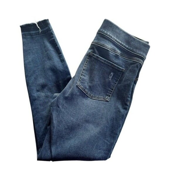 Spanx Womens  Sz M Denim Pull On High Rise Distressed Skinny Ankle Raw Hem Jeans - Picture 11 of 11